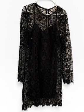 LOFT Black Long-Sleeve Lace Dress